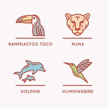 Brazilian culture linear icons set. Animals Of South America
