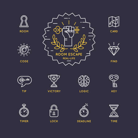 Vector linear icons and  for the quest and room escape.のイラスト素材