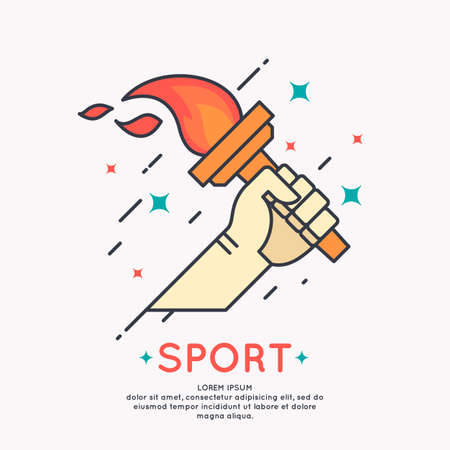Vector illustration Hand with a burning torch for sports games in cartoon graphic styleのイラスト素材