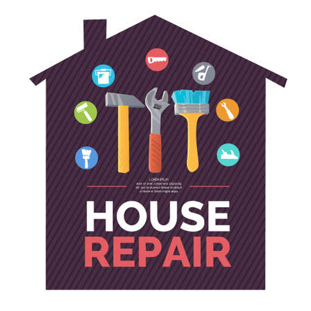 House and plumbing repair. Elements and icons for cards, illustration, poster and web design.のイラスト素材