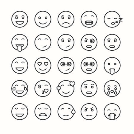 Flat and line emoticon face icons set. Vector smiley.のイラスト素材