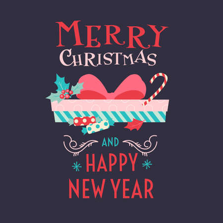 2017. Merry Christmas and Happy New Year. Gifts, boxes and sweets in flat style. Vector illustrationのイラスト素材