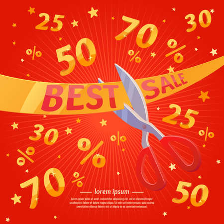 Best sale banner. Original concept discount poster. Vector illustration on red background.のイラスト素材