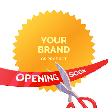 Tape and scissors. Template for open, brand or store. Vector background and illustration.のイラスト素材