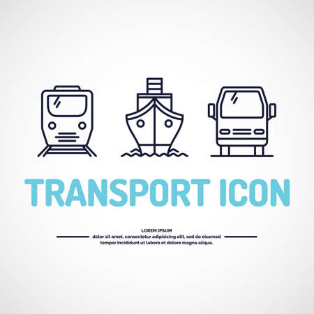 A set of minimalistic icons transport train, bus, boat, ship. Vector illustrationのイラスト素材