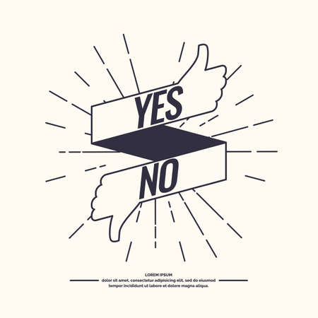 Yes and no hipster linear sign of product quality and choice. Thumbs Up and Down Poster. Vector illustration.のイラスト素材