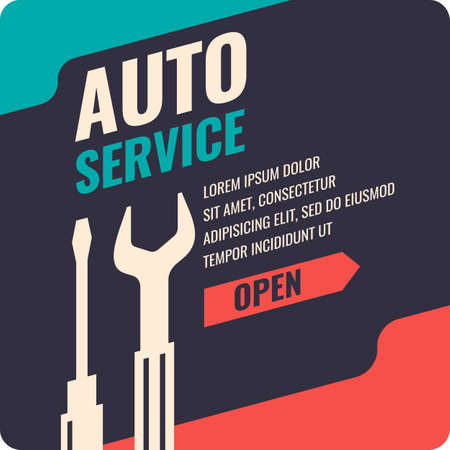 Vintage Auto service poster. Vector illustration and template.のイラスト素材
