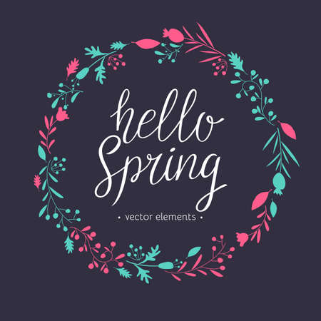 Hello Spring, modern hand drawn lettering.のイラスト素材