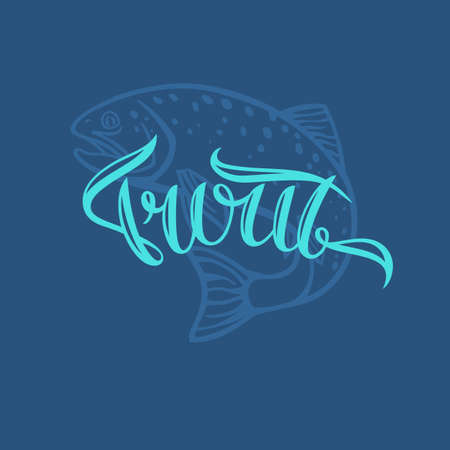 Brown Trout. Hand drawn lettering. Calligraphy brush and ink. Handwritten inscriptions and quotes for layout and template. Vector illustration of text.のイラスト素材