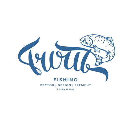 Brown Trout. Hand drawn lettering. Calligraphy brush and ink. Handwritten inscriptions and quotes for layout and template. Vector illustration of text.のイラスト素材