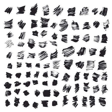 Abstract background. Set of vector ink strokes with a dry brush. Black and white drawingのイラスト素材