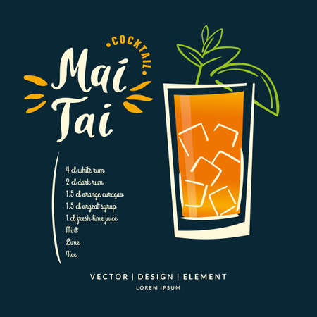 Modern hand drawn lettering label for alcohol cocktail Mai Tai.のイラスト素材