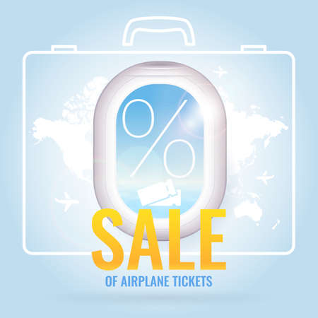 Conceptual poster sales and discounts of airplane tickets. Vector illustration.のイラスト素材