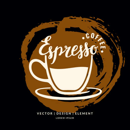 Modern hand drawn lettering label coffee drink Espresso. Calligraphy brush and ink. Handwritten inscriptions for layout and template. Vector illustration of text.のイラスト素材