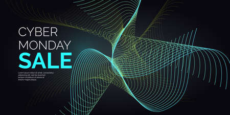 Cyber Monday Sale poster. Original banner for discount. Abstract background with a dynamic waves and particles.のイラスト素材