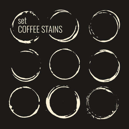 Set of isolated coffee stains. The traced splatter in the background. Vector illustration.のイラスト素材