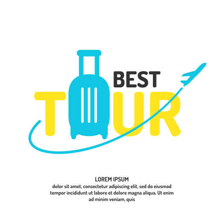 Vector illustration for advertising the best of the tour. With the image of the logo with Luggage and plane in a flat styleのイラスト素材