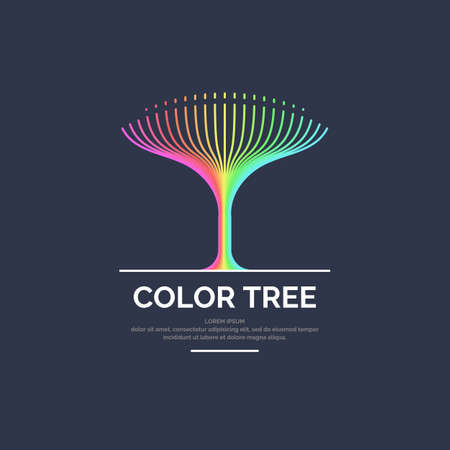 Modern bright colored linear logo tree. Vector illustration on dark backgroundのイラスト素材