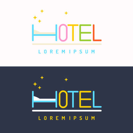 Modern conceptual vector set of logos Hotel. Illustration in a minimalist cartoon style on a dark background and the starsのイラスト素材