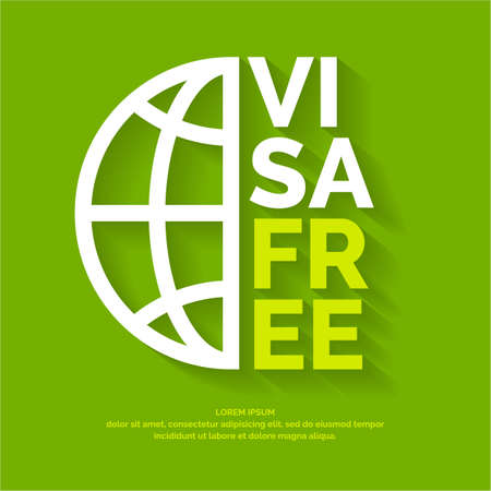Vector modern poster free visa. Illustration in simple line style on a green background with globe imageのイラスト素材