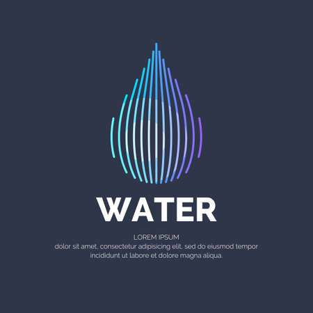 Modern line vector logo of the water drop. Illustration in a minimalistic style on a dark backgroundのイラスト素材