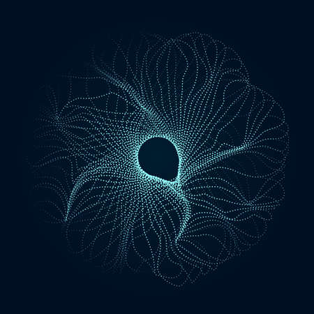 Modern vector illustration with a deformed circle shape of the particles of blue color on a dark background. Good as a template for your designのイラスト素材