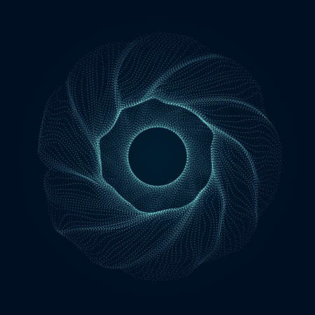 Modern vector illustration with a deformed circle shape of the particles of blue color on a dark background. Good as a template for your designのイラスト素材
