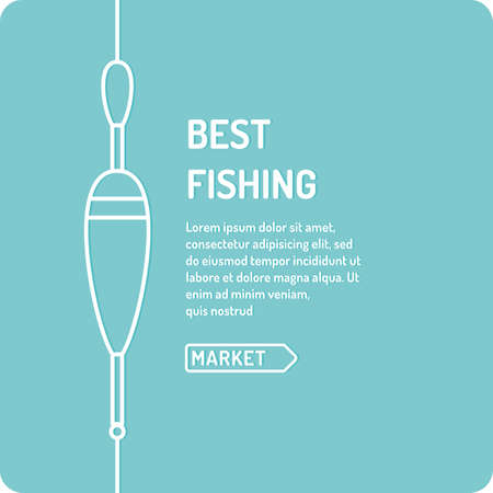 Modern vector illustration of the best fishing in linear style on a blue background with a float.のイラスト素材