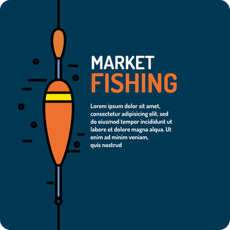 Modern vector illustration of the best fishing in linear style on a blue background with a float.のイラスト素材