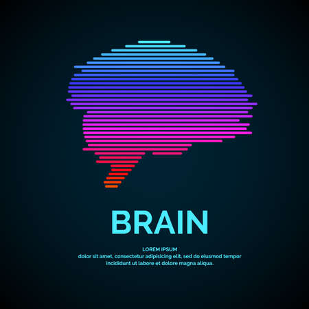 Vector logo brain color silhouette on a dark background.のイラスト素材