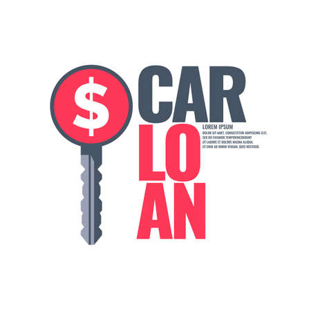 Poster an car loan with key and dollar sign. Vector illustration in a flat minimalist styleのイラスト素材