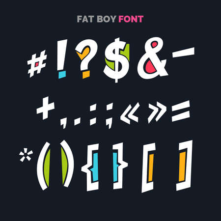 Decorative font in a thick comic style, for titles. Punctuation charactersのイラスト素材