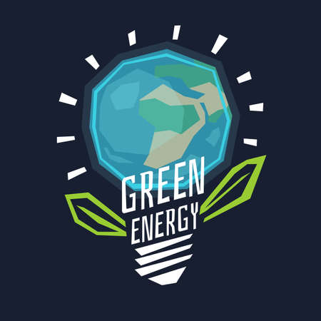 Poster green energy with a globe in the light bulb and leaves.のイラスト素材