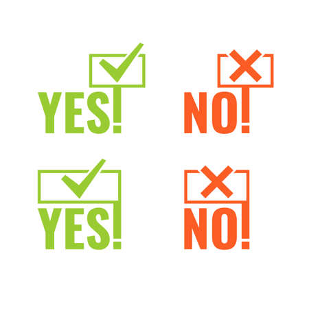 Set with banners of voting Yes and No in hands in minimalistic flat styleのイラスト素材