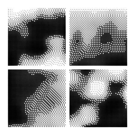 Monochrome printing raster. Set abstract vector halftone background. Black and white texture of dots.のイラスト素材