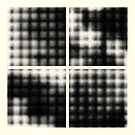 Monochrome printing raster. Set abstract vector halftone background. Black and white texture of dots.のイラスト素材
