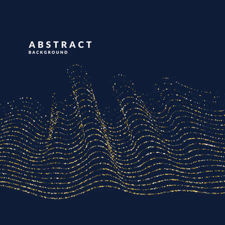 Vector illustration of a magic wave with shining particles of glitter on a dark background. Abstract concept for template design of websites in the beauty industry and entertainmentのイラスト素材