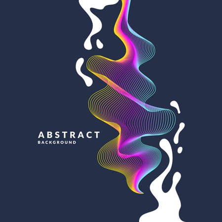 Abstract background with a dynamic waves, linesn and splashes in a bright colorful style on dark background.のイラスト素材