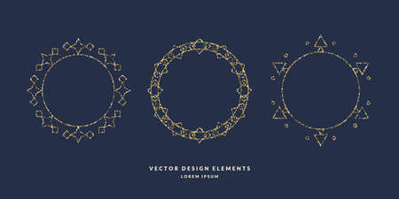 Set of modern geometric circular frames for text of gold glitter on a dark background. Vector illustration in a minimalist styleのイラスト素材