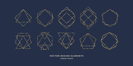 Set of modern geometric framework for text of gold glitter on a dark background. Vector illustration in a minimalist styleのイラスト素材