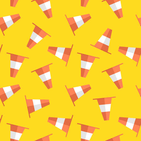 Seamless pattern with traffic cones on a yellow background. Vector illustration.のイラスト素材