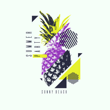 Fashionable modern poster with pineapple, summer party. Vector illustration.のイラスト素材