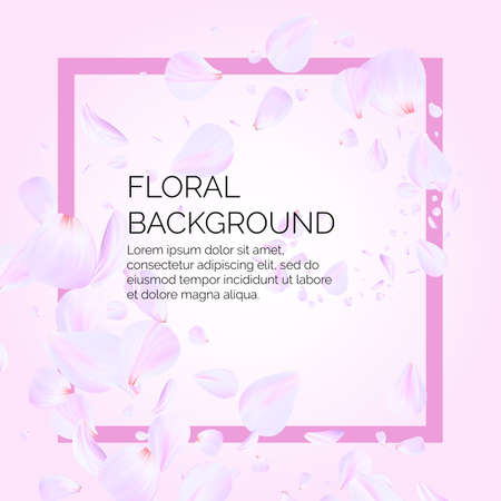 Pink cherry leaves flying in the air. Beautiful soft background for your text template poster for the company.のイラスト素材