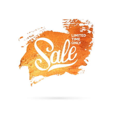 Gold brush strokes. Beautiful texture of the glitter on light background. Abstract blur. Sale and discount poster.のイラスト素材