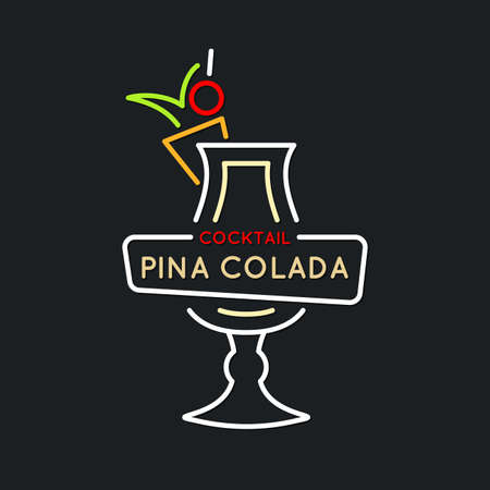 Illustration for bar menu alcoholic cocktail. Vector line drawing of a Drink on a dark background.のイラスト素材