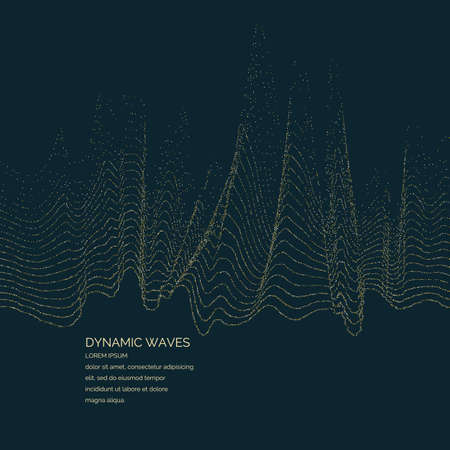 Vector illustration of a magic wave with shining particles of glitter on a dark background. Abstract concept for template design of websites in the beauty industry and entertainmentのイラスト素材