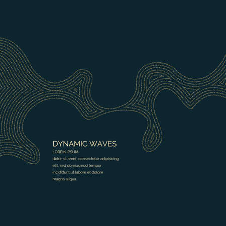 Vector illustration of a magic wave with shining particles of glitter on a dark background. Abstract concept for template design of websites in the beauty industry and entertainmentのイラスト素材
