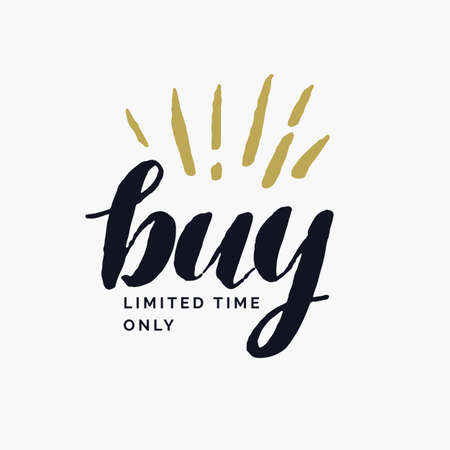 Modern hand drawn lettering phrase. Calligraphy brush and ink. Handwritten inscription Buy. Vector illustration of textのイラスト素材