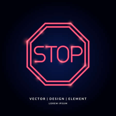 Neon stop sign on a dark background Vector illustration.のイラスト素材