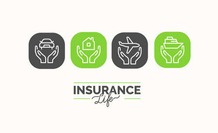 Conceptual linear icons life insurance in the journey.のイラスト素材